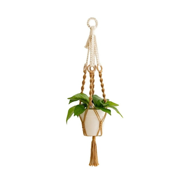 Ilios Innova | Colgante Decorativo Boho Café para Maceta, soporte artesanal tejido a mano en algodón, decoración colgante para plantas de interior y exterior.