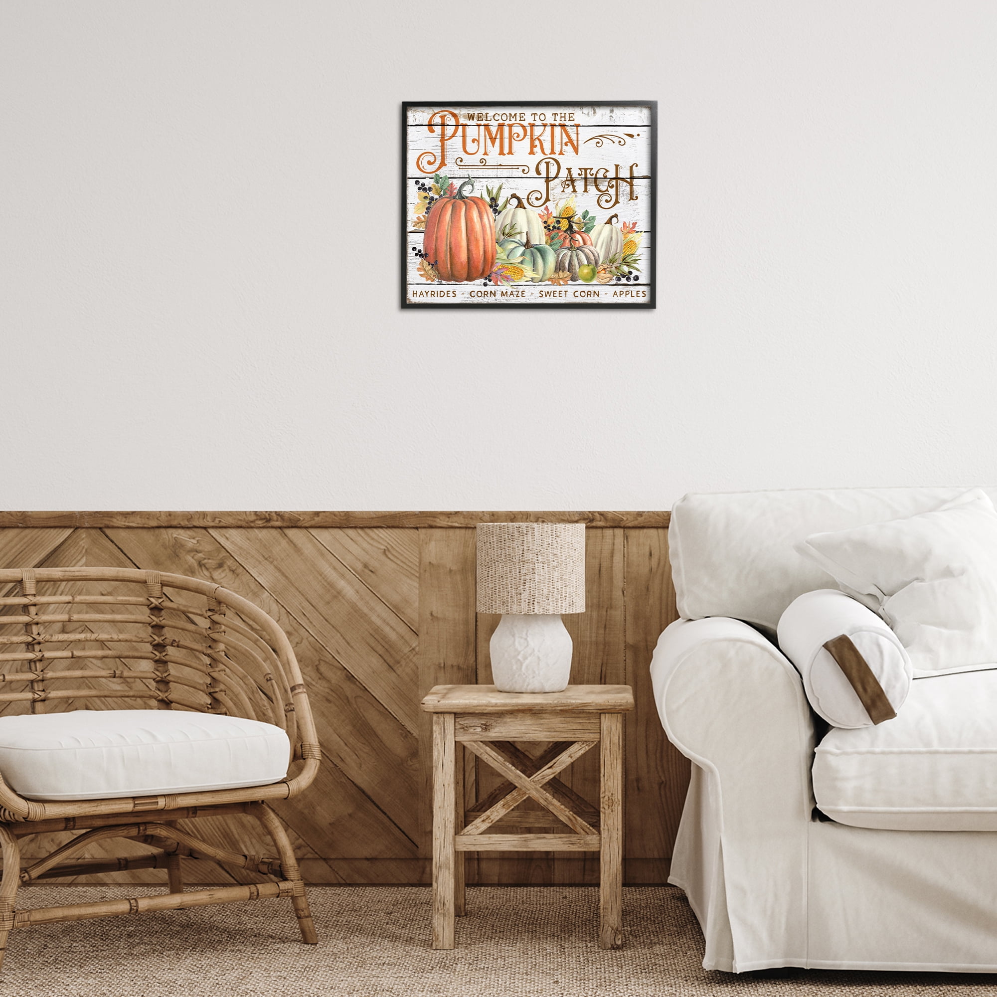 Stupell Industries Welcome Pumpkin Patch Holiday Painting Black Framed Art Prints Wall Art, 20 x 16