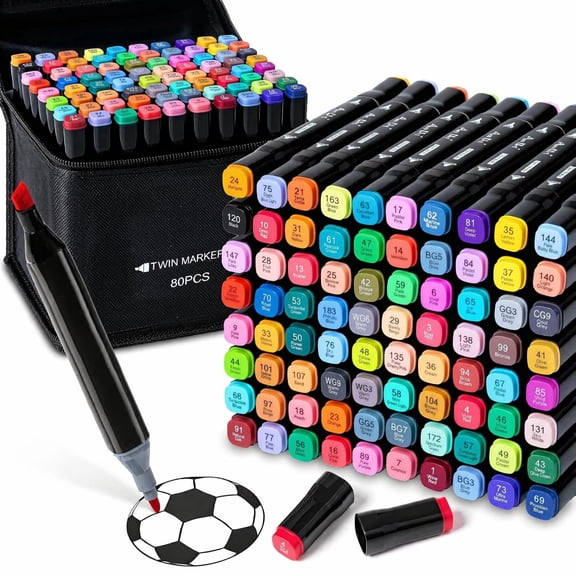 Rongyman 80 Colors Alcohol Markers Dual Tip, Black Barrel Art Markers, Brush & Fine Point Pens, Smooth Ink, Safe Non-Toxic for Coloring Drawing Sketching