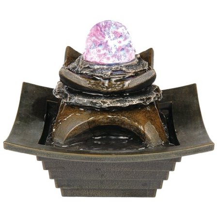 7 in. Antique Water Fountain with LED Light, 7 high x 8 wide table fountain. By OK Lighting