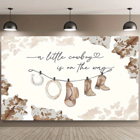 Brown Cowboy Baby Shower Backdrop A Little Cowboy is on the Way Photography Background Rustic Wild West Western Rodeo Cow Newborn Birthday Party Decorations Banner Supplies Photo Booth Props