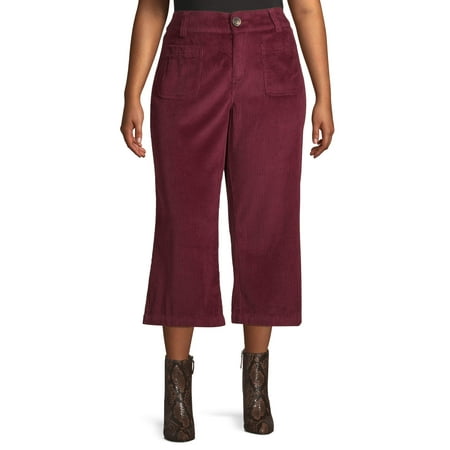 Heart Cord Pants - Per Se Women's Plus Size Wide Leg Crop Cord