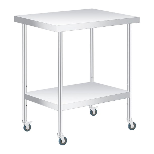 Qinaqin 36 x 24 Inches Resistente Stainless Steel Prep Mesa con Ruedas y Ajustable Undershelf para Commercial Kitchens & Restaurants