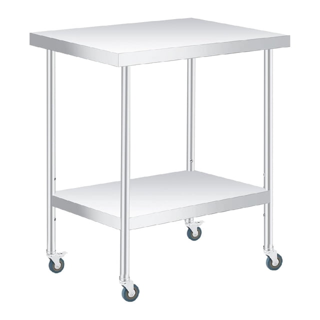 Bingirl Table de Préparation en Acier Inoxydable Robuste 36x24 Pouces avec Roues et Tablette Inférieure Ajustable pour Cuisines Commerciales et Restaurants