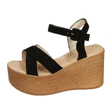 

VKEKIEO Round Toe Sandals High Heel Buckle Black 38