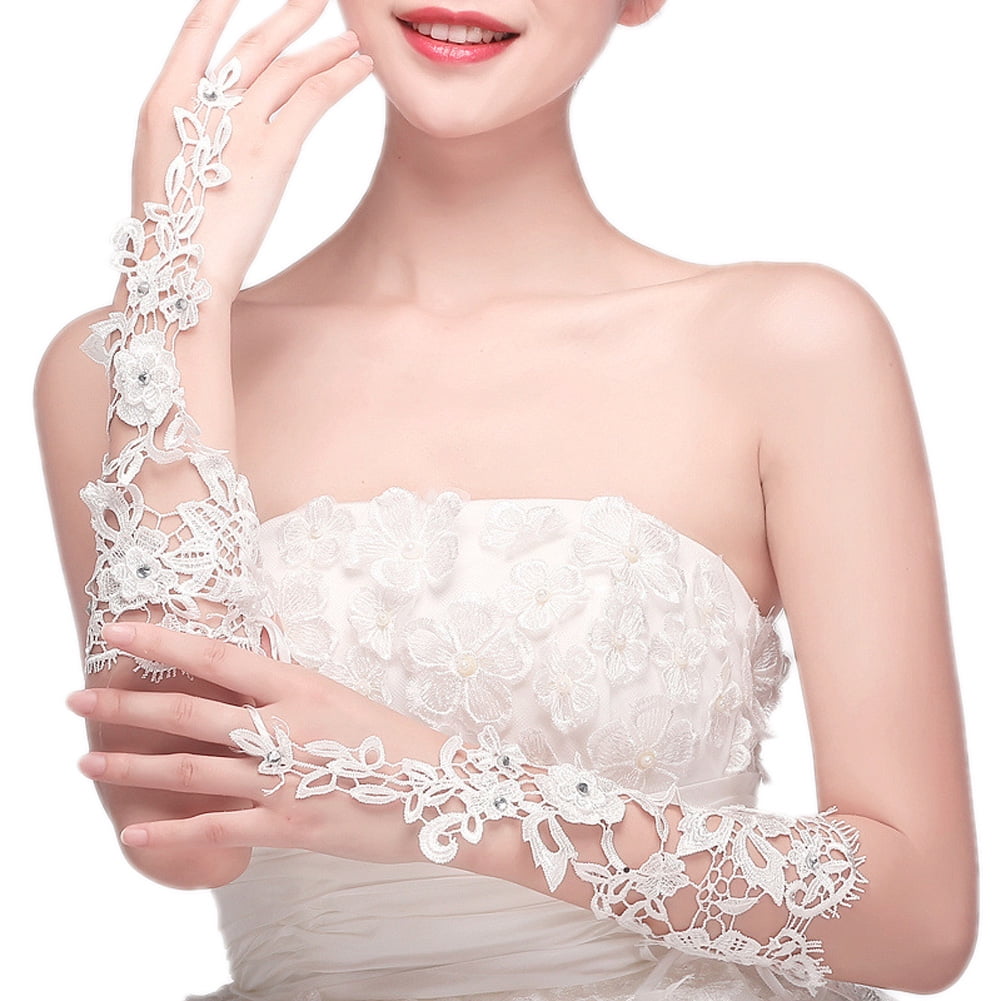 New Crystal lace BRIDAL glove WEDDING PROM PARTY COSTUME LONG GLOVES Fingerless 