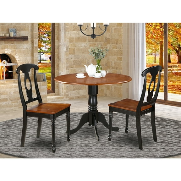 Antique Dining Set - Round Table & 2 Chairs - Black Cherry Finish - 42 Inch - HomeStock