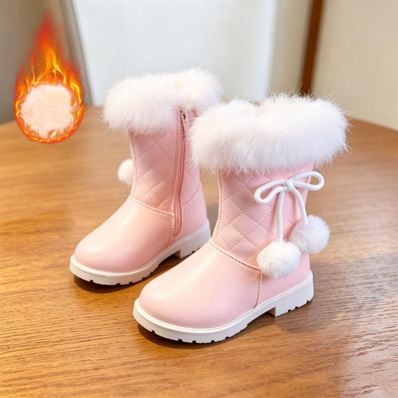 Girls Knee High Boots Leather Snow Bootie Girls Soft Faux Fur Lining Winter Boots with Side Zipper Kids Tall Riding Mid Calf Boots for Little Kid Big Kid