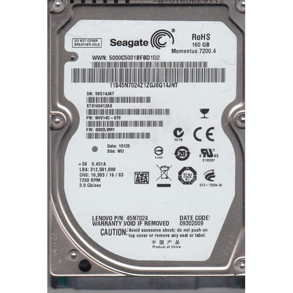 Seagate Momentus Laptop ST9160412AS - Hard drive - 160 GB - internal - 2.5" - SATA 3Gb/s - 7200 rpm - buffer: 16 MB