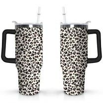 40oz Fashion Leopard Pattern Stainless Steel Flip Straw Tumbler Spill Proof Travel Cup Double Wall Vacuum Insulated Coffee Mug with Top Handle