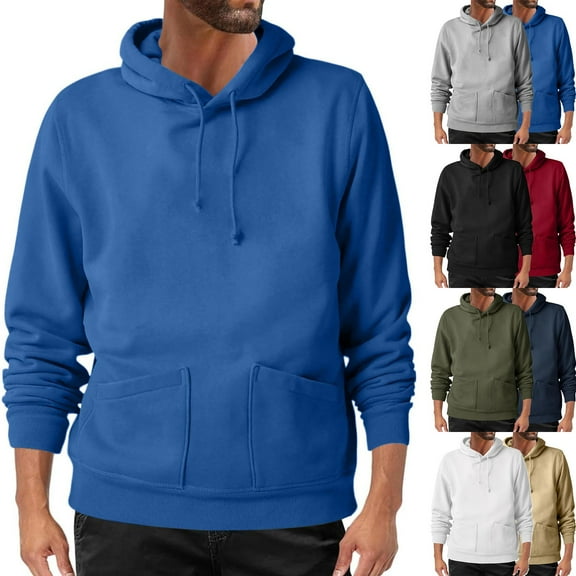 BiZtdJrK Men's Solid Color Hoodies with Pockets Fall Outdoor Long Sleeve Pullover Sweatshirt Casual Lightweight Fleece Lined Hoodie, Army Green, L