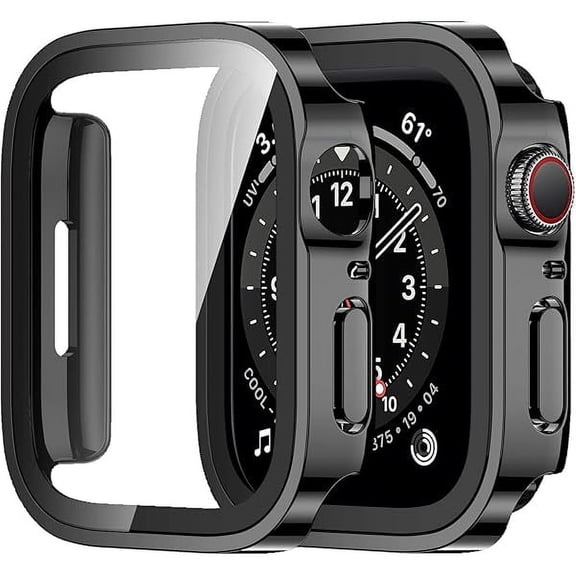 lulufa 2 Pack Compatible with Apple Watch Case 44mm Series 6/5/4/SE with Built-in Screen Protector, Hard PC Case Straight Edge Ultra Thin Anti-Scratch Protective Cover for iWatch 44mm (Black)