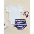 thumbnail image 4 of Bagilaanoe Newborn Baby Girls 4th of July Outfits Short Sleeve Letter Print Romper Tops Cow/American Flag Shorts Headband Set 0-18M, 4 of 9
