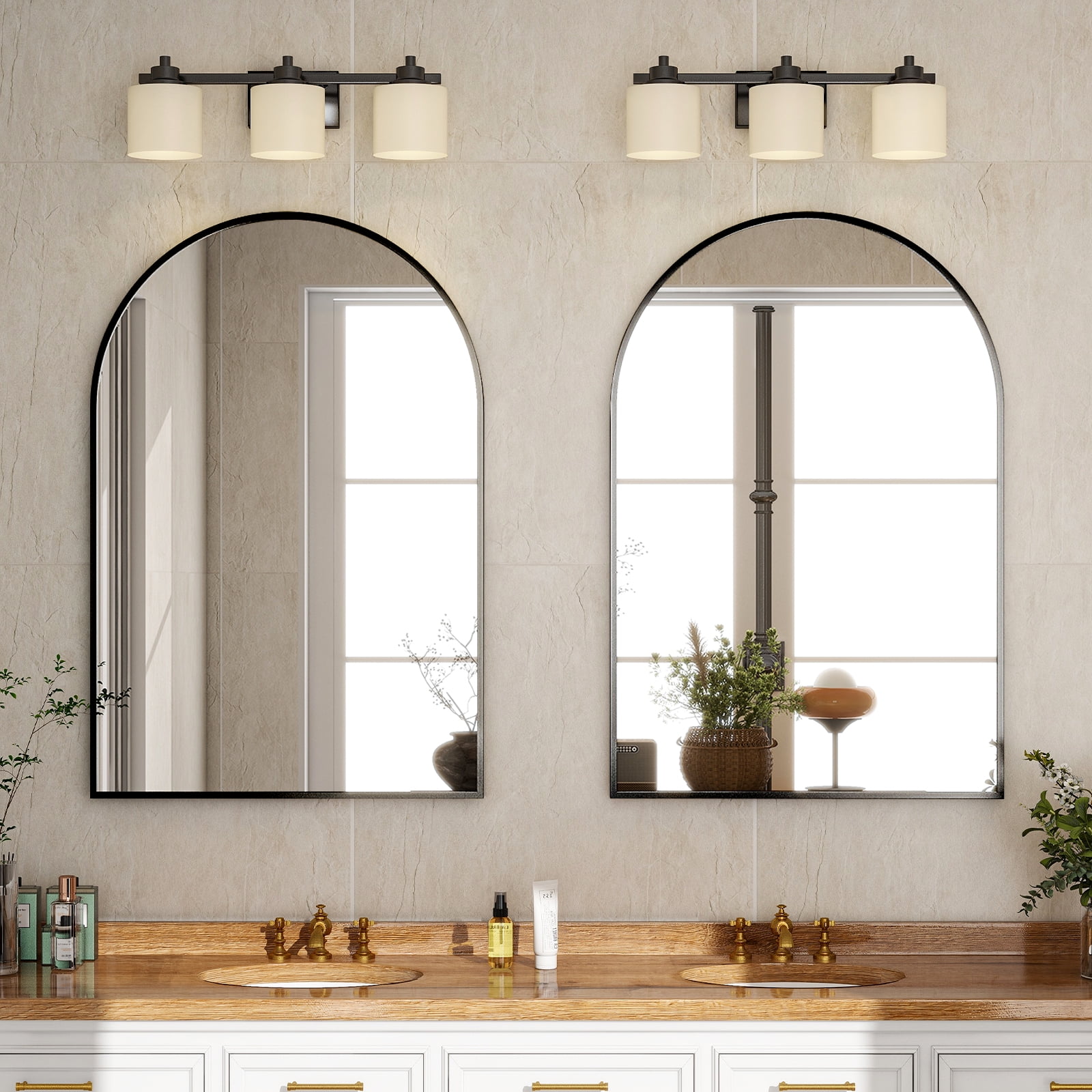 BEAUTYPEAK 24"x 36" Bathroom Mirror Wall Vanity Arched Mirror, Black