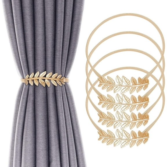 4 Pcs Elegant Vintage Metal Curtain Tiebacks 13in - Spring Leaf Design, Strong Elasticity, Decorative Holdbacks for Drapes and Home Office Decor curtain accessory