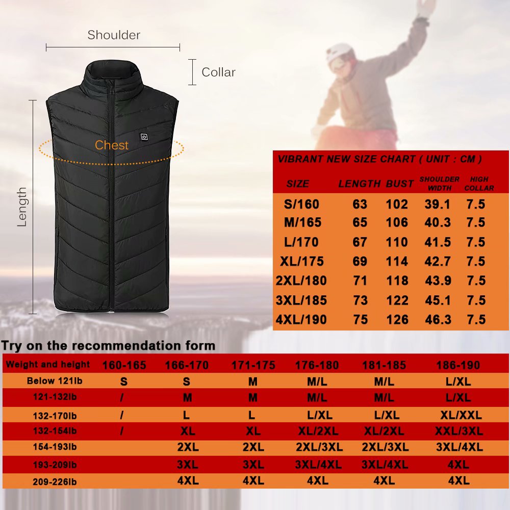 Veste Chauffante USB 9 Zones - Doudoune Unisexe Noir Tailles M à 6XL - Hiver Ski Rando