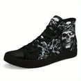 thumbnail image 2 of Coolcustomize Men's Gothic Pirate Skull High-Top Sneakers - Black Casual Streetwear Shoes with Intricate White Skull & Floral Design, Lace-Up Closure Casual Boots, Gothic Shoes, Trendsetting Footwear, 2 of 10