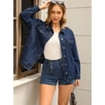thumbnail image 3 of Unique Bargains Women's Casual Denim Jacket with Oversized Pockets M Dark Blue, 3 of 7