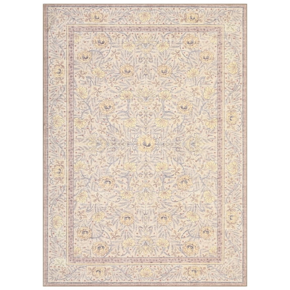 Washable Rug 8x10 Area Rugs for Living Room, Soft Boho Floral Non Slip Throw Rugs, Low Pile Stain Resistant Vintage Floral Carpet for Dining Room
