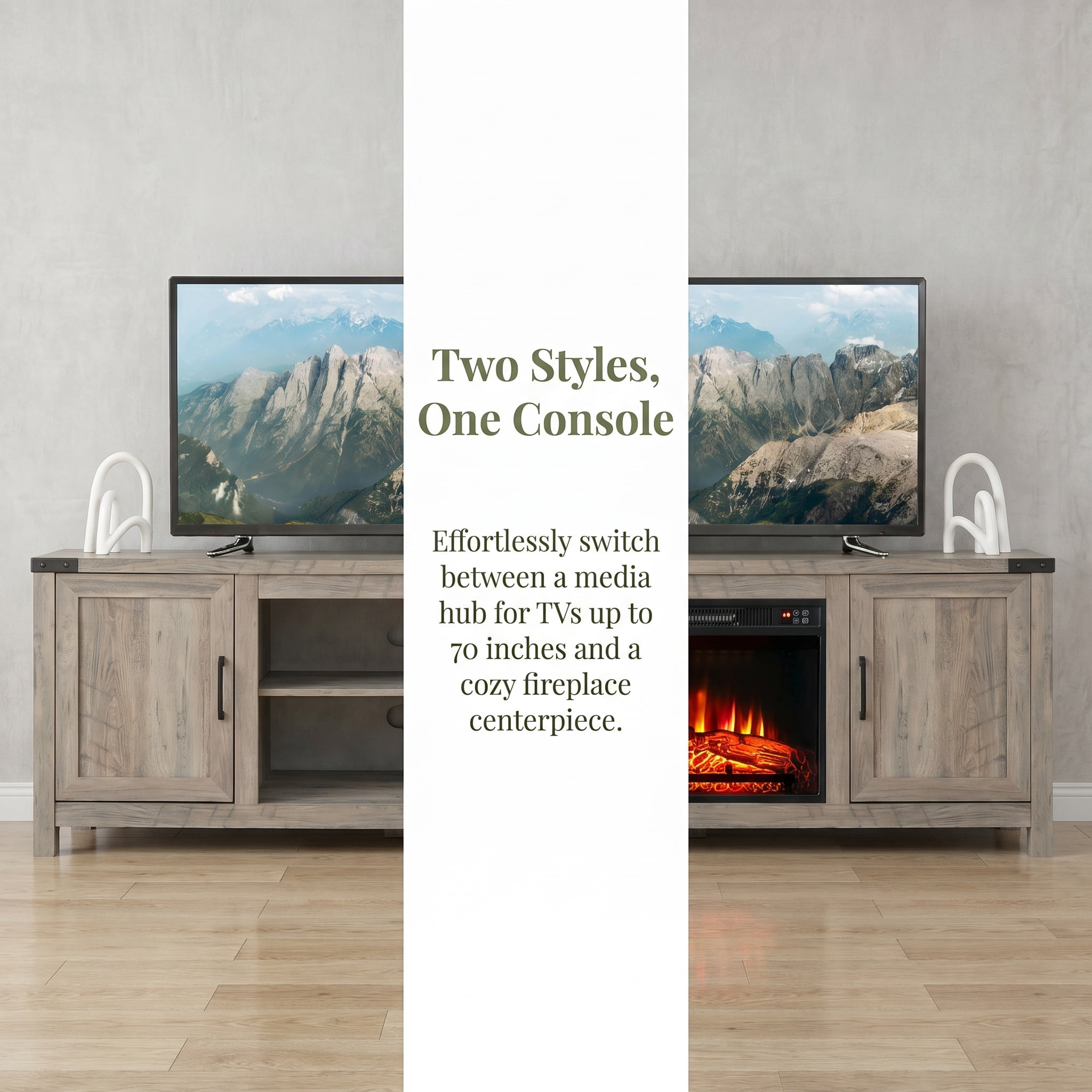 Kadyn TV Stand, TV Cabinet, Entertainment Center Console Table, Electric Fireplace TV Stand with Storage Cabinets for TVs up to 70 Inch (Not Included the Electric Fireplace)-Natural
