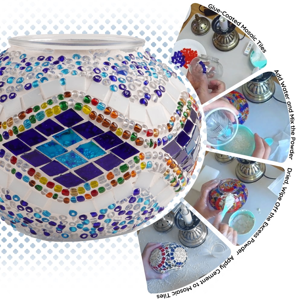 MEHOOM DIY Turkish Moroccan Lamp Making Kit, Mosaic Tiles Crafts Kit for Adults, Boho Decor Stained Glass Bedside Table Lamp, Unique Gift for Her or Him (Swan Neck Blue)