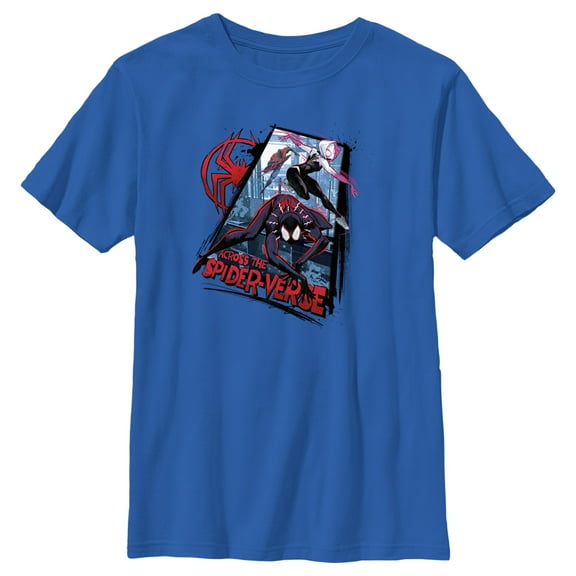 Boy's Spider-Man: Across the Spider-Verse Characters Logo Graphic Tee Royal Blue Large