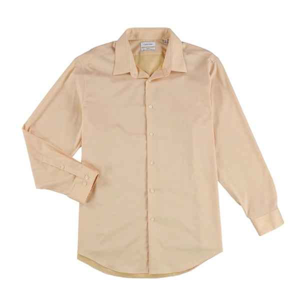Calvin Klein Mens Steel Stain Shield Button Down Dress Shirt, orange, 14.5 Neck, 32-33 Length