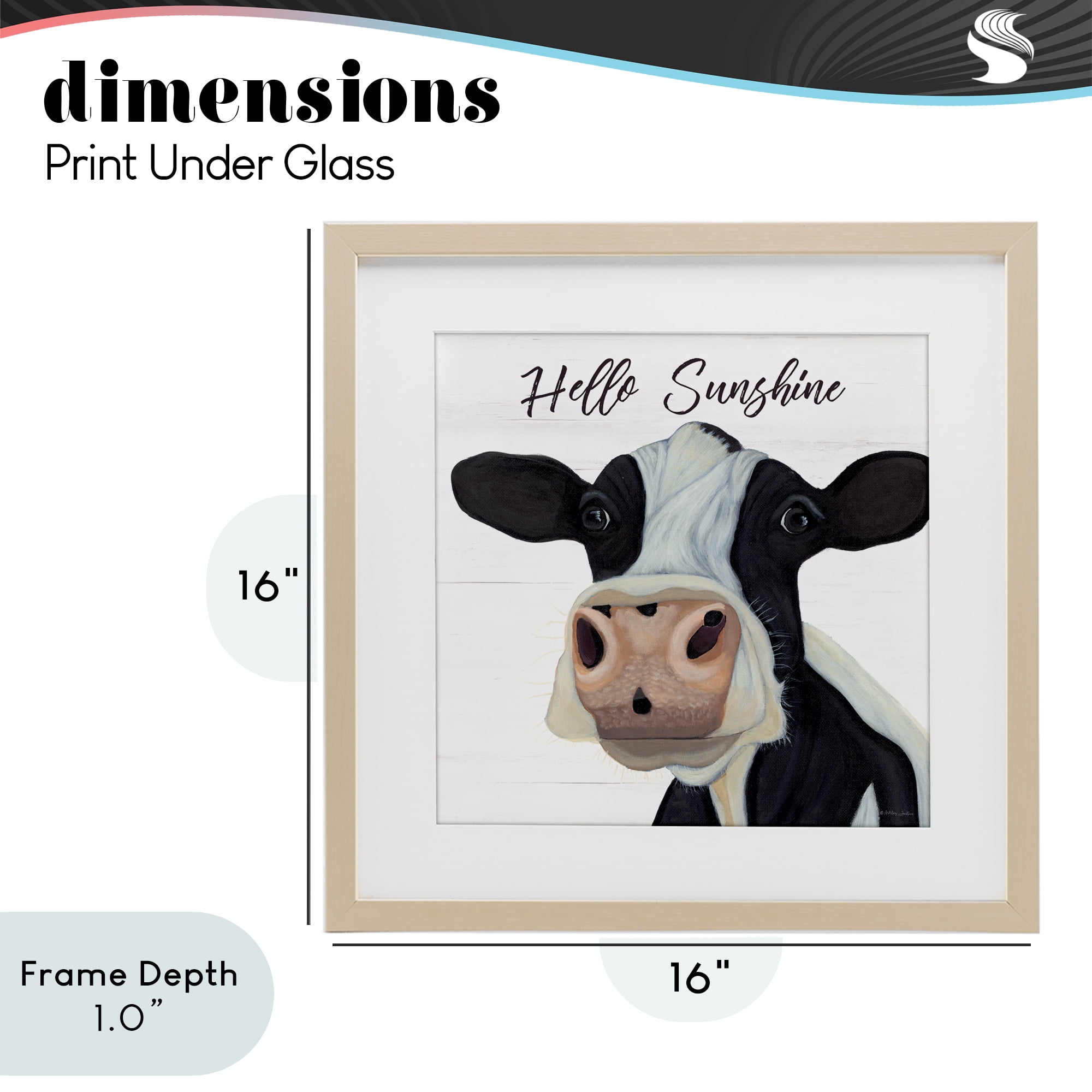 Stupell Industries Hello Sunshine Country Cow Birch Framed Print Under Glass, design by Ashley Justice