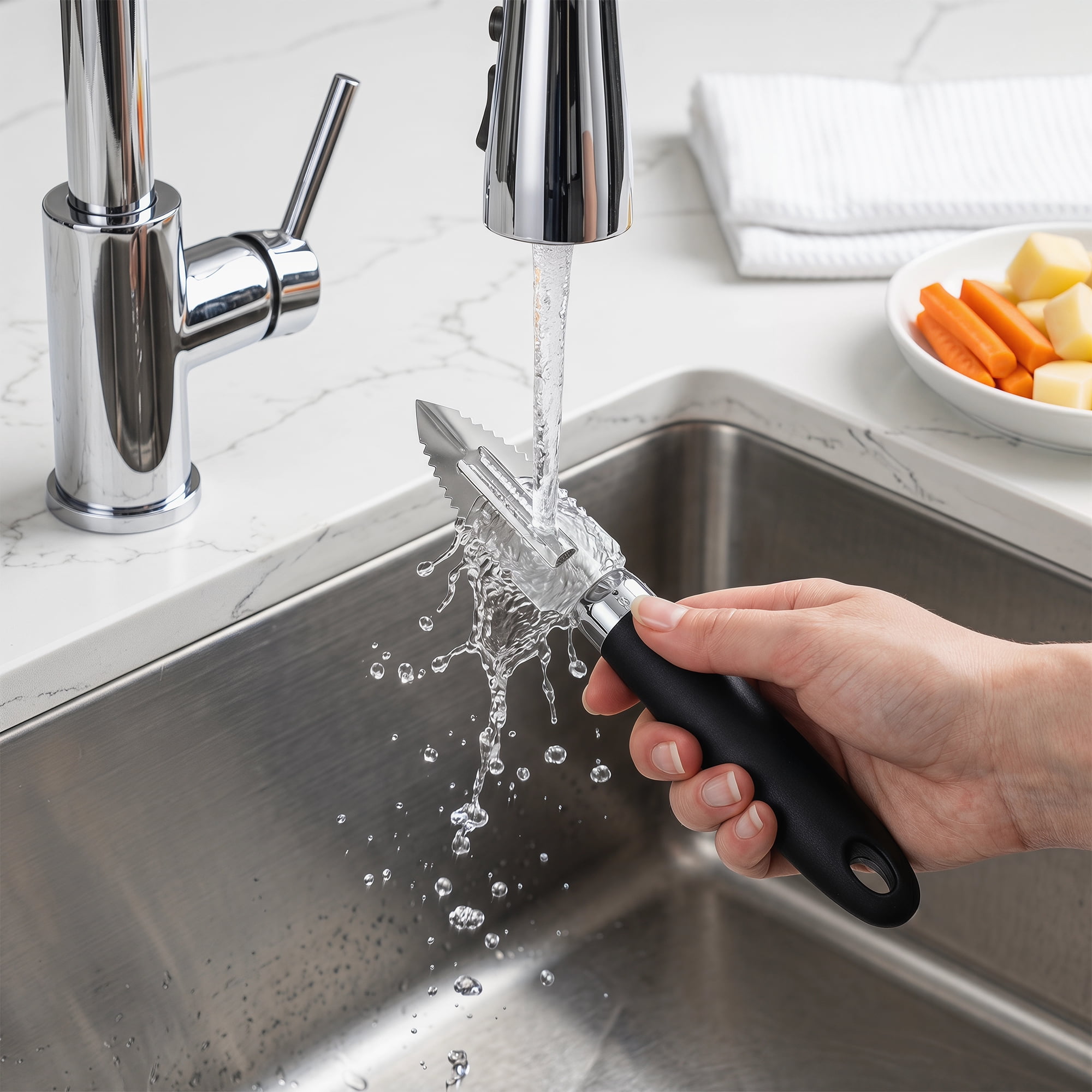 Unique Bargains Useful Stainless Steel Peeler with Ergonomic Handle Black 7.9x1.1 inch