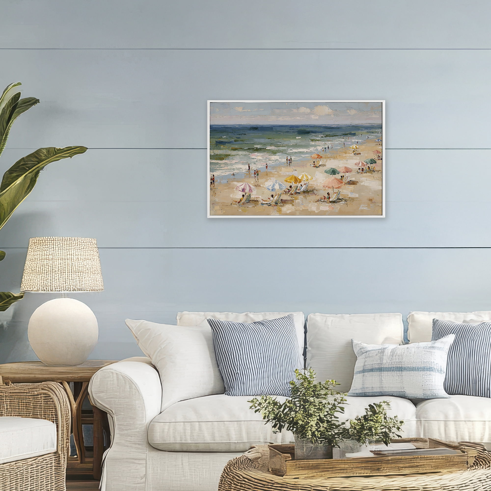 Stupell Industries Impressionist Summer Beach Day White Framed Giclee Art, design by Jacky Ngan