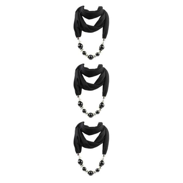Transemion Polyester Beautiful And Elegant Scarf Necklace For Classy Look Made With Polyester Scarf Necklaces black 3Set