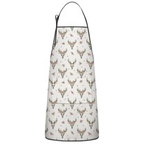 White Deer Skull Flower Pattern Apron-Garden Aprons for Women with Pockets-Cotton Linen Waterproof Kitchen Cooking Gardening Aprons Adjustable for Kitchen,Cooking,BBQ and Salon 33x27 Inch