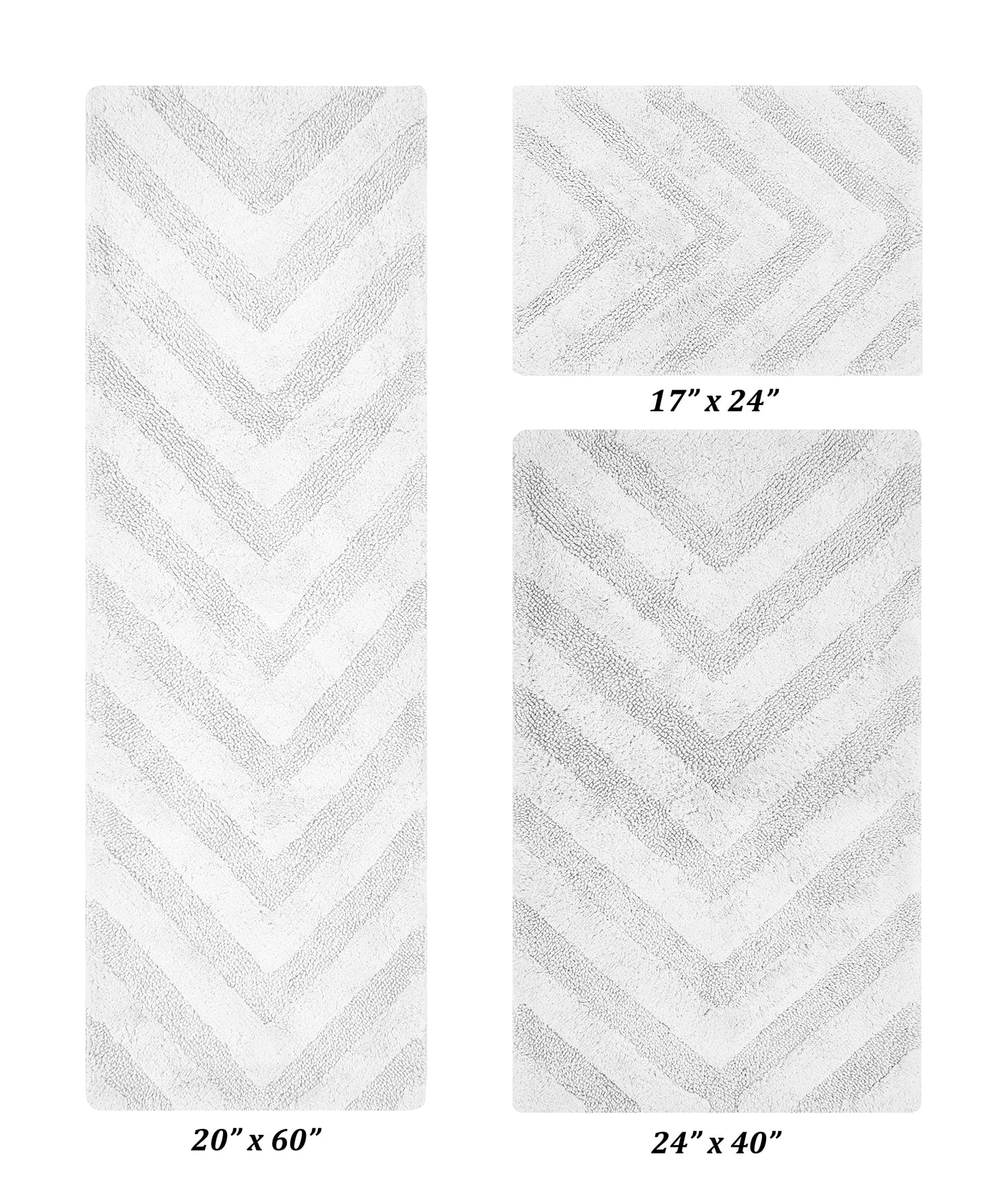 Better Trends 3 Piece Bathroom Rug Set 100% Cotton Extra Soft Tufted Bath Rug Water Absorbent Non-Slip Bath Mat Machine Washable (White) Hugo Collection