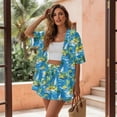 thumbnail image 5 of Xoenoiee Tropical Palm Tree Hibiscus Boat Print Women's Boho 2 Piece Outfits Beach Vacation Sets Short Sleeve Open Front Kimono Blouse and Shorts Set for Ladies, Size XL, 5 of 7