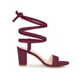 thumbnail image 3 of BLISSFUL STEP Women's Open Toe Lace up Block High Heels Sandals Burgundy 6.5, 3 of 7