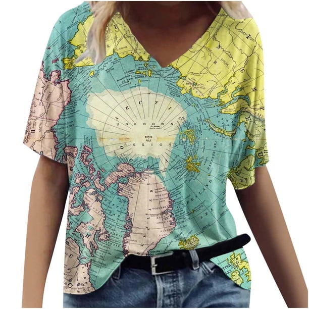 Camisetas de Manga Corta para las Mujeres con Cuello en V, Camiseta de Verano Casual para el Hogar Y el Uso Diario