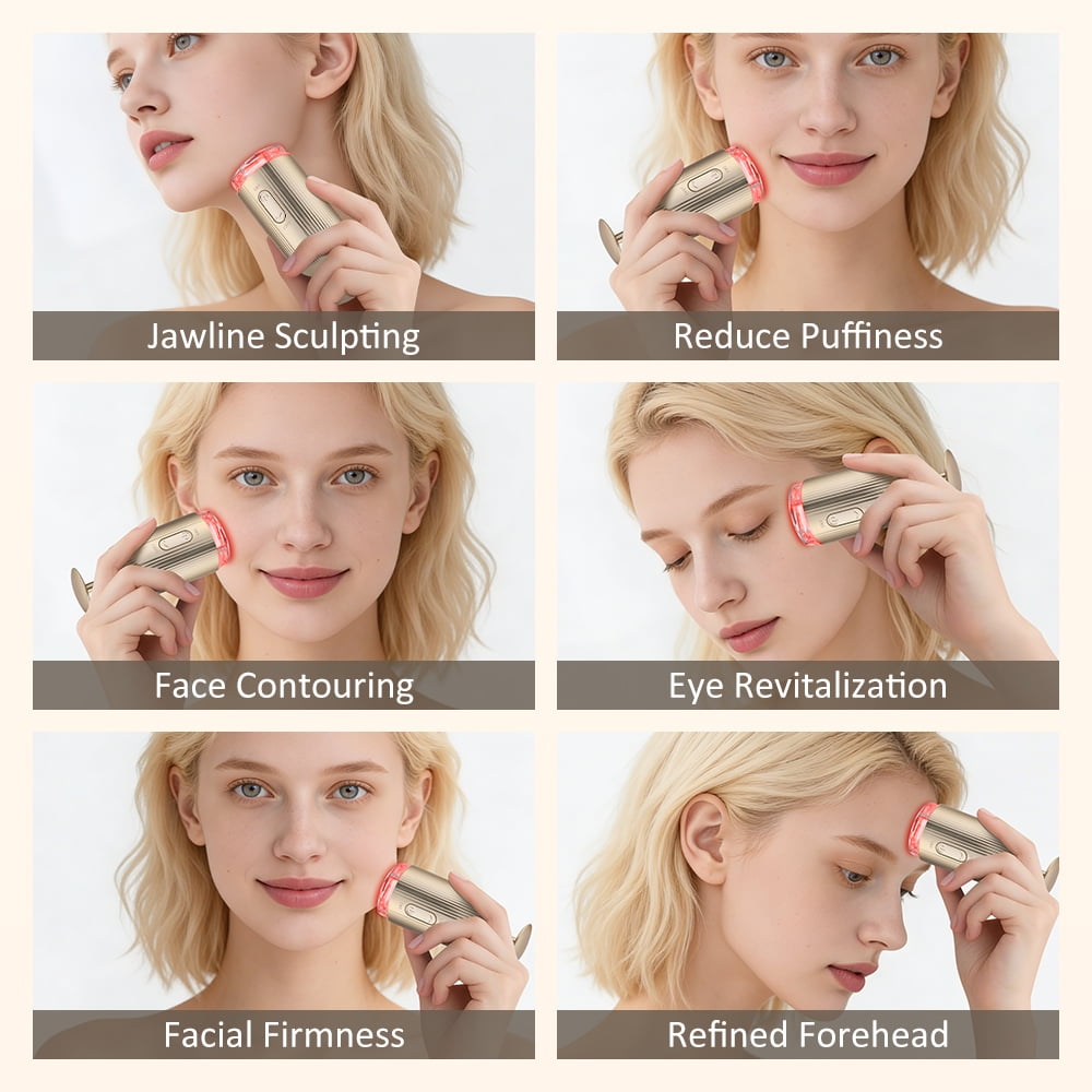 Flaremore 4-in-1 Microcurrent Facial Device for Neck and Face Massager, Portable Face Device for Skin Care, Double Chin, Wrinkle Reduction and Firming, USB / Rechargeable Microcurrent Face Lift