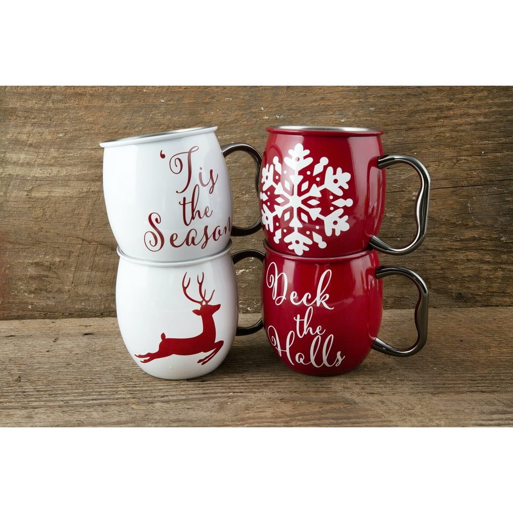 Better Homes and Gardens Assorted Holiday Moscow Mule Mugs, Set of 4