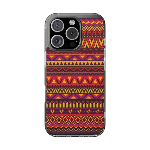 Clear Hybrid Shockproof Case for Apple iPhone 16 PRO - Vibrant Tribal Geometric Pattern
