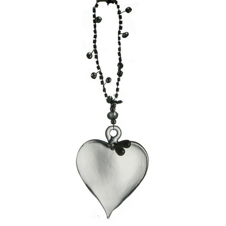 Blown Glass Hanging - Set of 4 Mouth Blown Clear Glass Hanging Heart with Pearl Christmas Ornament 6