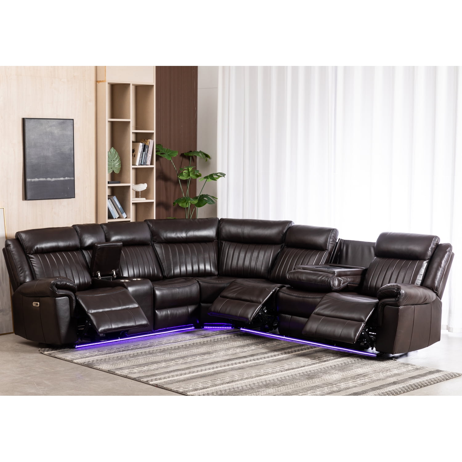 Hybition Power Reclining Sectional Sofa PU Leather L-Shaped Sofa
