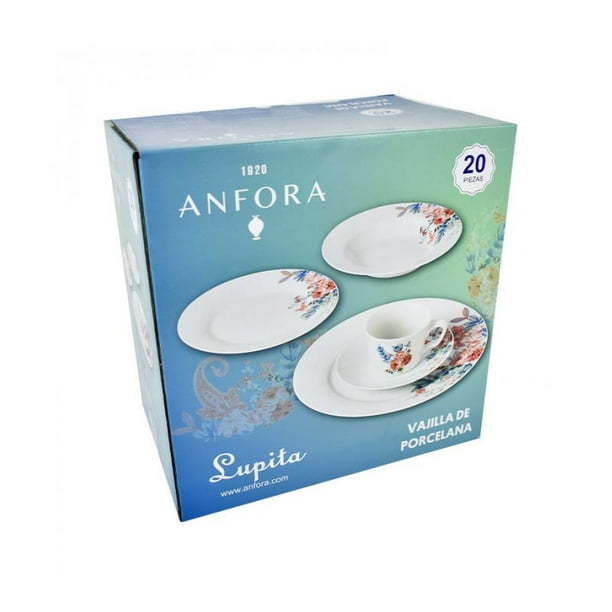 Vajilla de Porcelana 20 Pz Blanco Anfora Lupita Anfora IVAJ2011LUPO3
