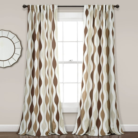 Lush Decor Mid Century Geo Light Filtering Window Curtain Panels Neutral 52X84 Set