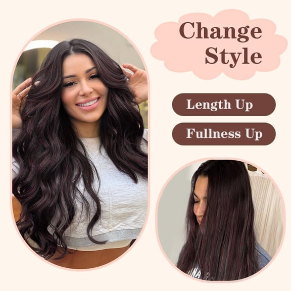 WEIF-Clip in Long Wavy Synthetic Hair Extension 4PCS 20Inch Thick Hairpieces, Natural Soft Hair for Women(Color:BLACK AND BUG)