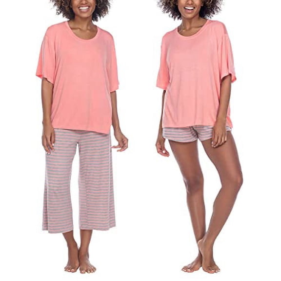 Honeydew Women's 3 Piece Super Soft Jersey Pajama Set (Large, Lei Stripe)