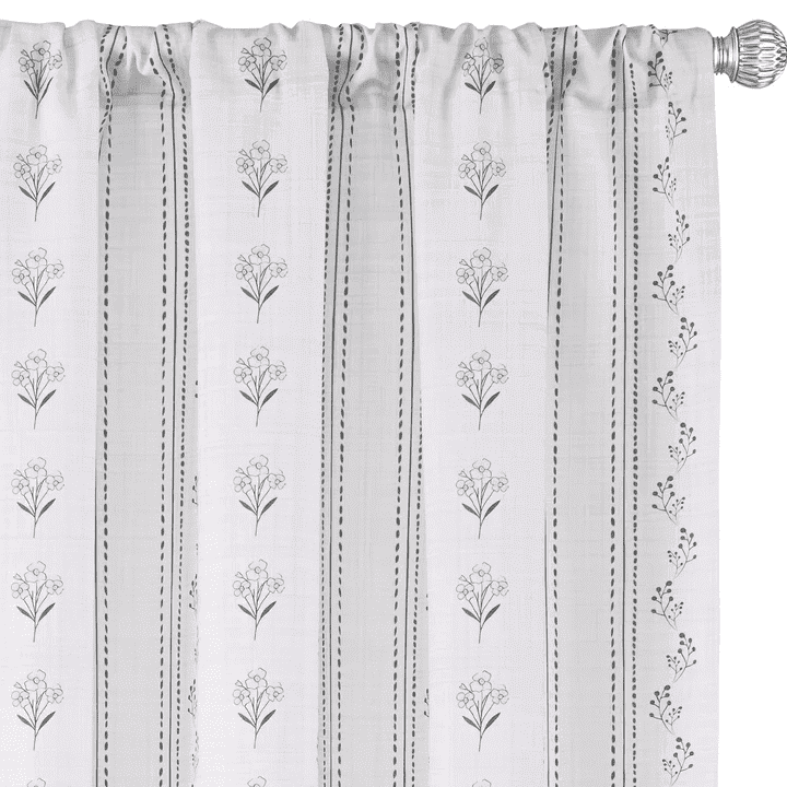 Invoibler Boho Floral Print Curtain Panels, Light Filtering Window Drapes for Bedroom and Living Room, Gray, 52" W x 84" L, Set of 2