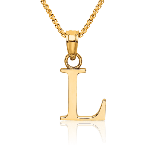 14K Solid Yellow Gold Dainty Letter L Initial Name Monogram Necklace Chain Pendant Charm