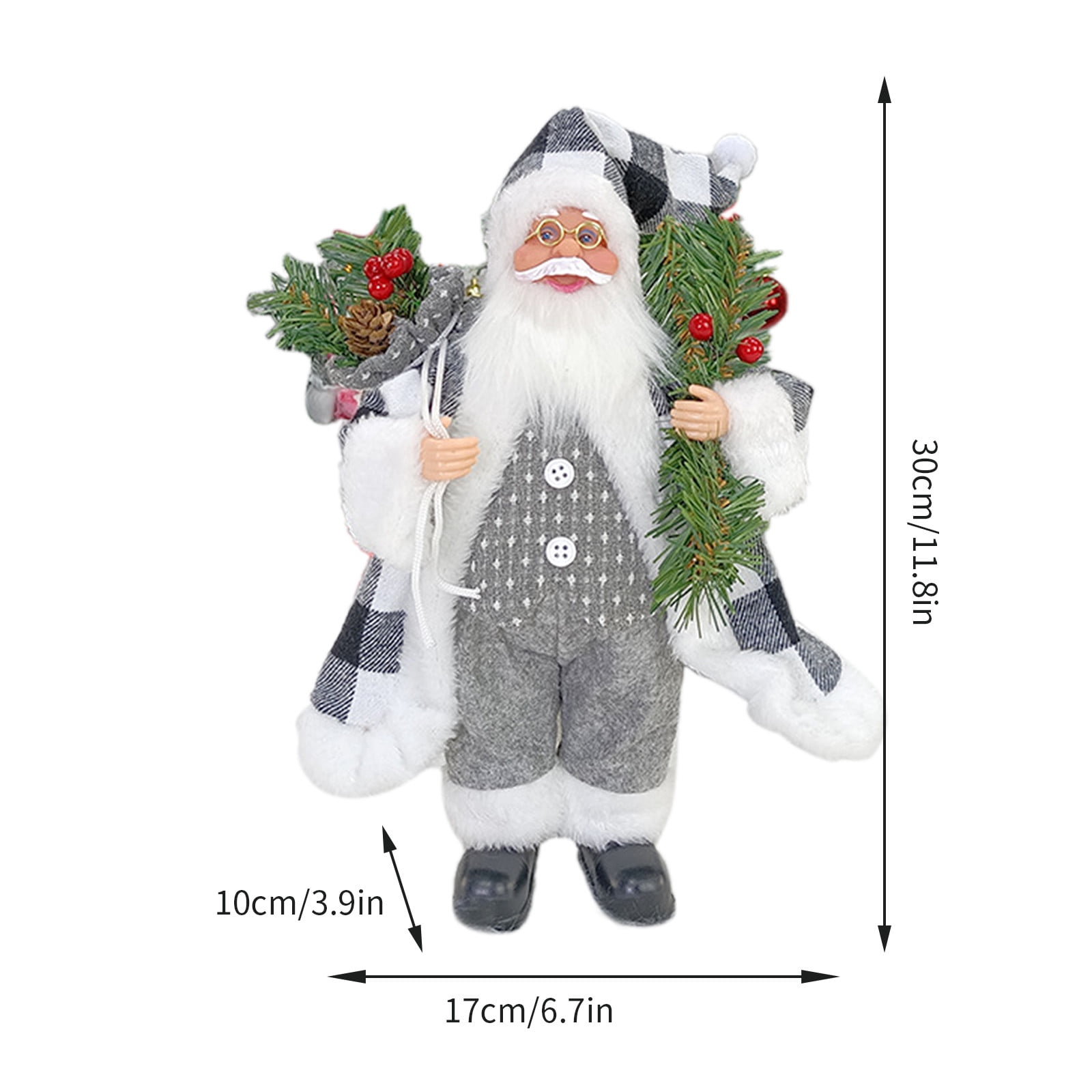 12in Santa Claus Figures knitted Coat, Standing Santa Claus Dolls Christmas Figurine Collection for Desktop Decor Christmas Scene Xmas Gift