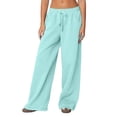 thumbnail image 3 of Dwellite Wide Leg Pants for Women SweatPants Winter Pants Baggy Drawstring Sweatpant with Pockets Sky Blue 2XL, 3 of 7