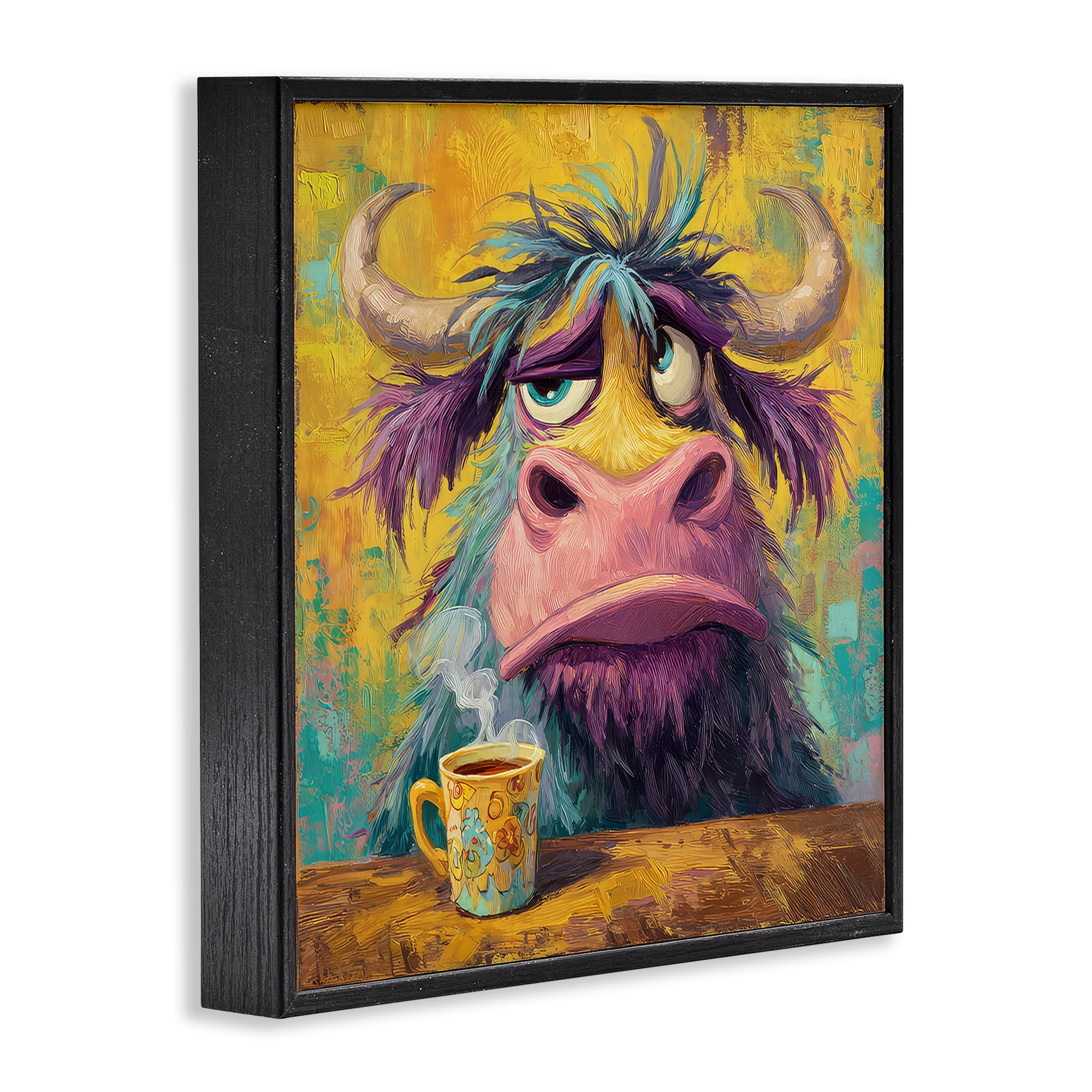 Stupell Industries Grumpy Cow & Mug Black Framed Giclee Art, design by The Wands Want
